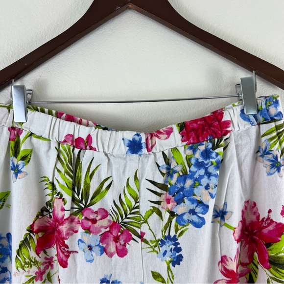 Linen Blend NYCC Tropical Floral Print Button Down A-Line Tie Waist Midi Skirt - Picture 9 of 12